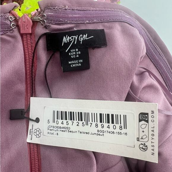 NWT Nasty gal tailored sequin heart jumpsuit pink sz 4 - Picture 4 of 7